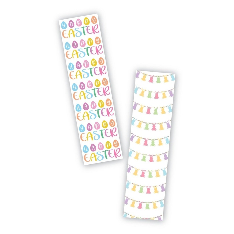 Happy Easter and Bunny Garland Cookie Backer - Food Safe, Double Sided 2" x 7.5"