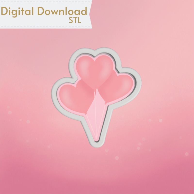 Heart Balloons Bunch Cookie Cutter STL