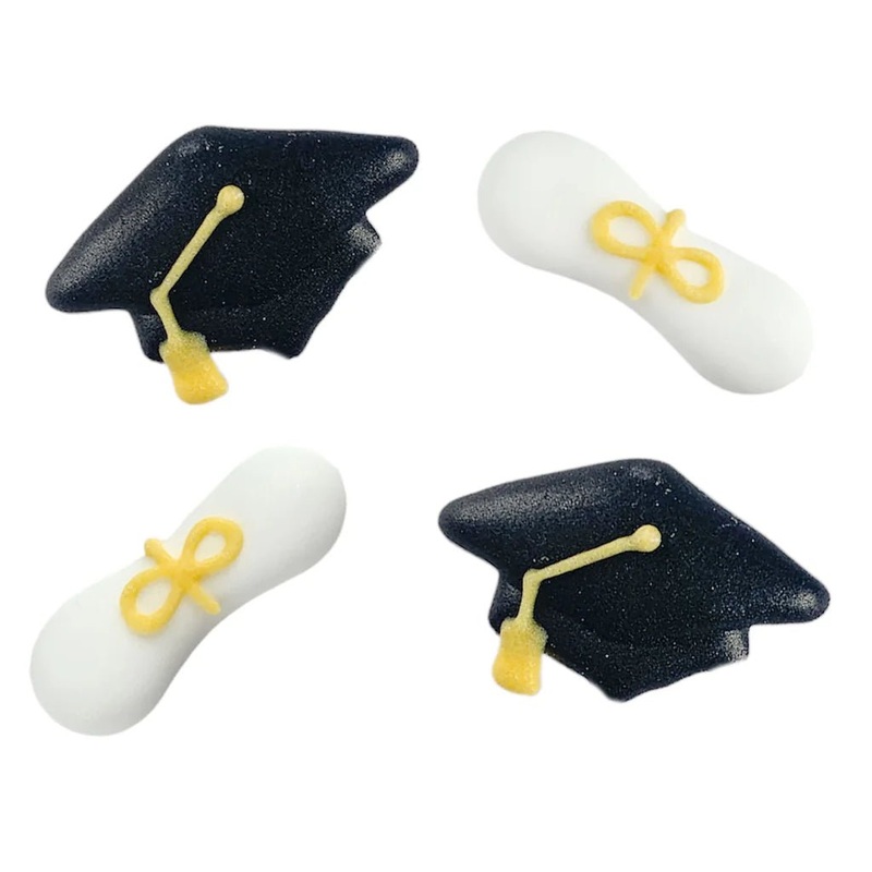 Mini Graduation Hat/Cap and Diploma Royal Icing Decorations ( 30pc)