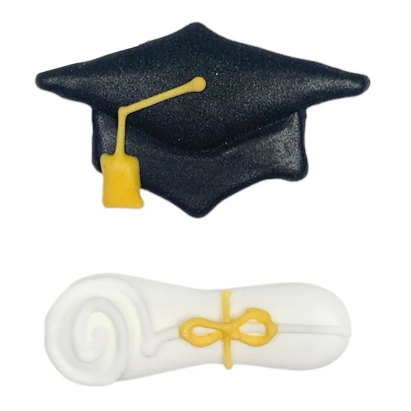 Graduation Cap and Diploma Royal Icing Decorations ( 18pc)