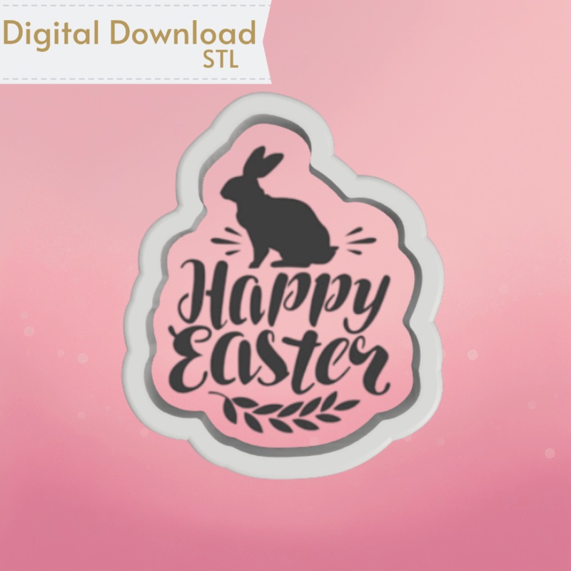 Happy Easter with Bunny Cookie Cutter STL