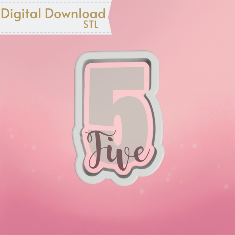 Number and Script Five Cookie Cutter STL