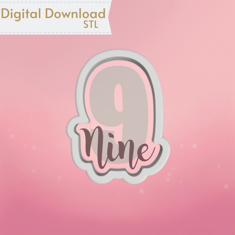 Number and Script Nine Cookie Cutter STL