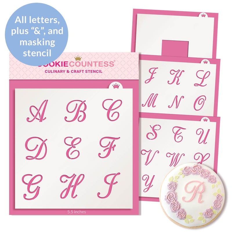 Alphabet Script 1" Letter Stencil Set