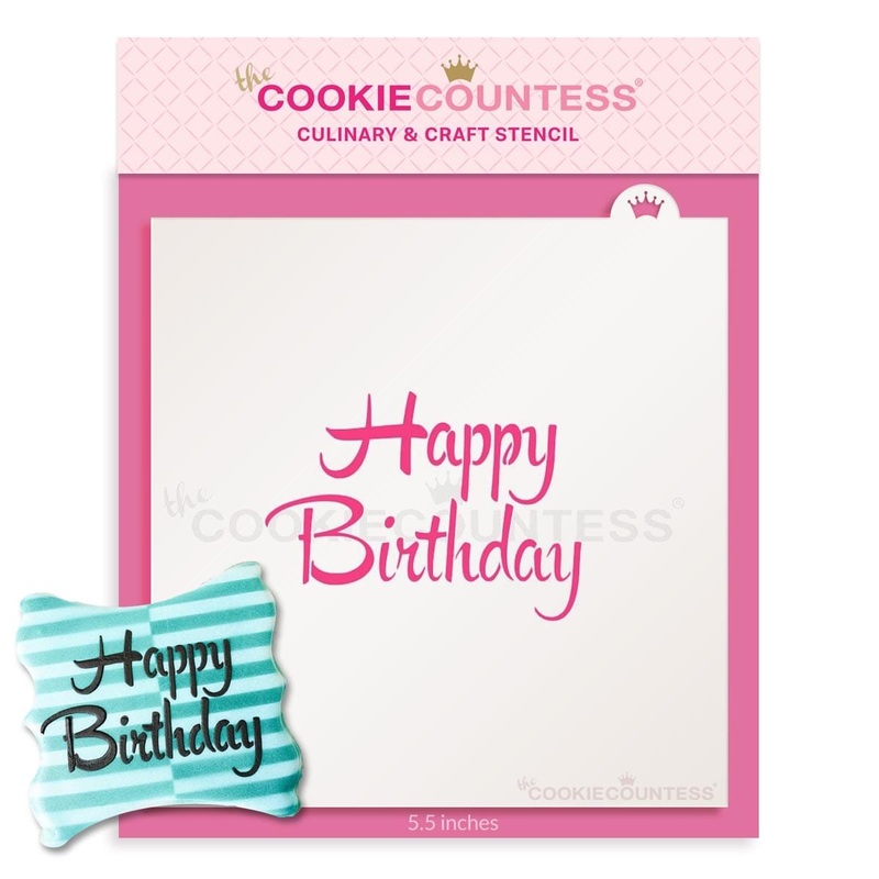 Brush Script Happy Birthday Stencil