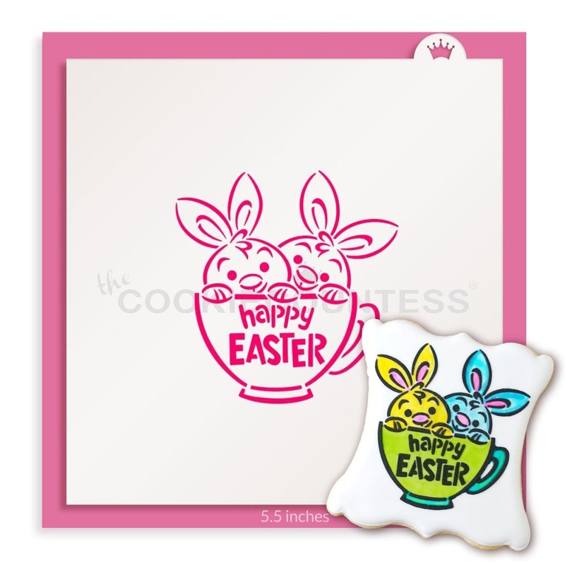 Twin Bunnies in a Teacup PYO Stencil - Drawn by Krista