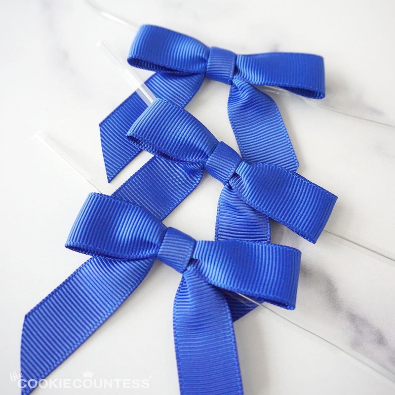 Pre-tied Grosgrain Bow with Clear Twist Tie: Cobalt Blue
