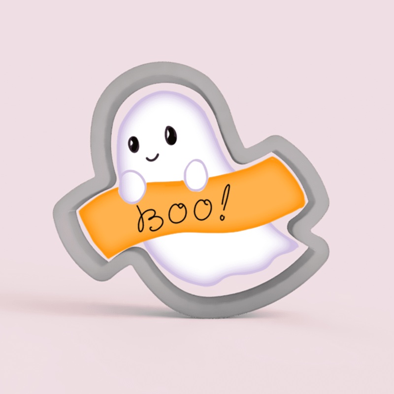 Ghost with a Sign Cookie Cutter