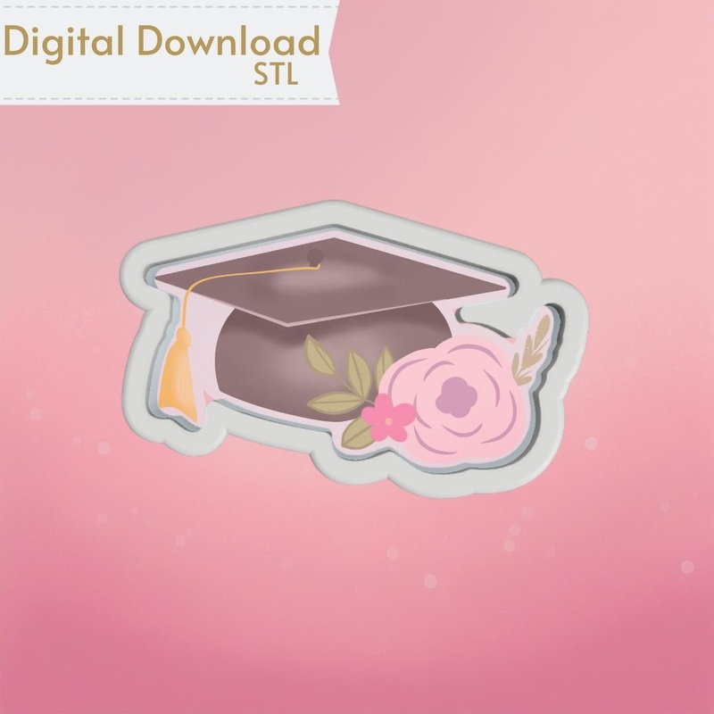 Floral Grad Cap Cookie Cutter STL