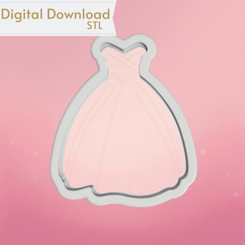 Princess Wedding Dress Cookie Cutter STL