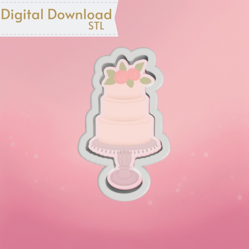 Wedding Cake with Stand Cookie Cutter STL