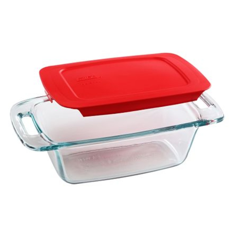 Easy Grab 1.5-Quart Glass Loaf Pan with Red Lid 1090991