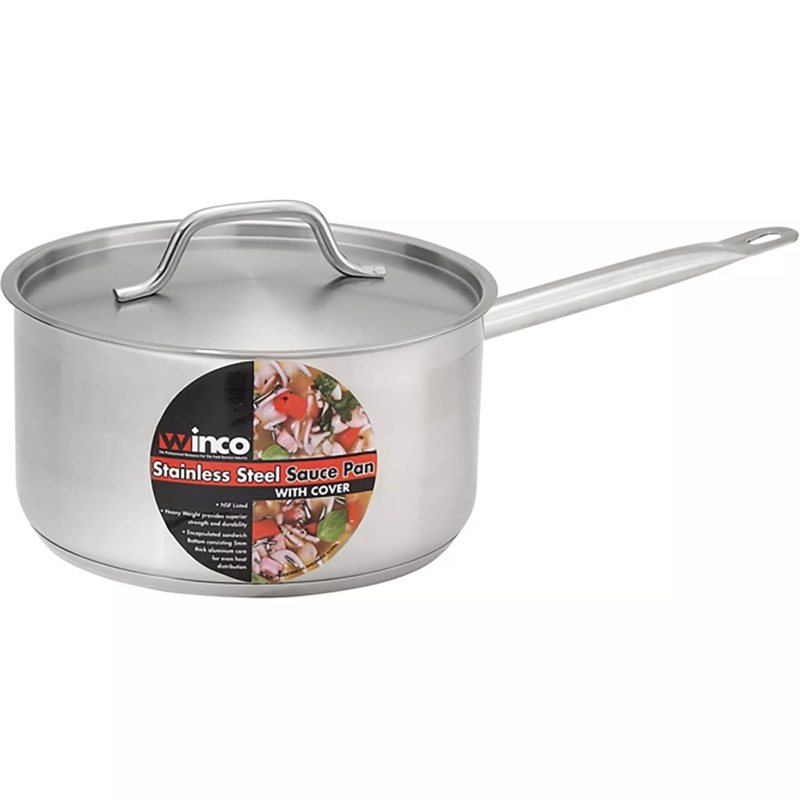 Winco SSSP-Series Stainless Steel Sauce Pan With Cover - Various Sizes