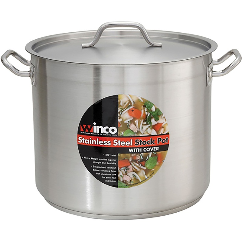 Winco SST Series Stainless Steel Stock Pot With Cover - Various Sizes
