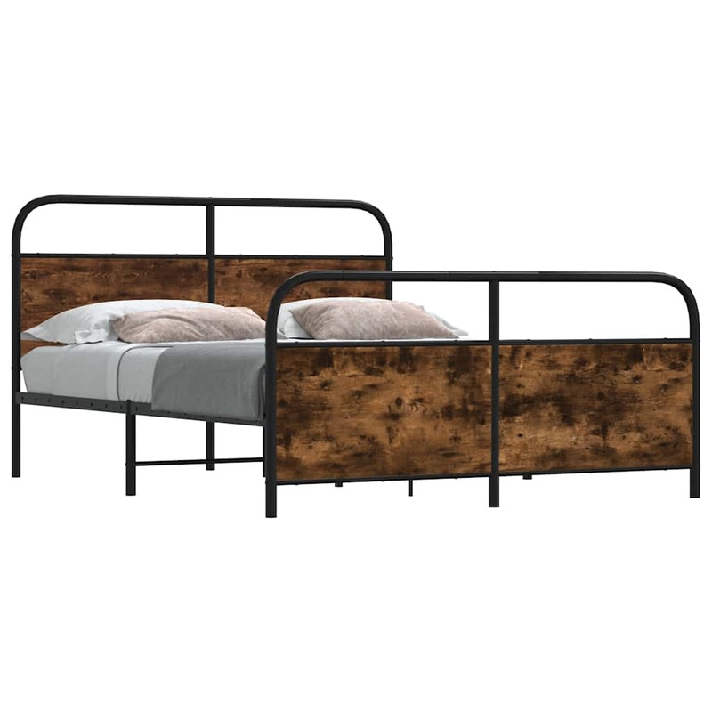 Cadre de lit en mtal sans matelas chne fum 183x213 cm