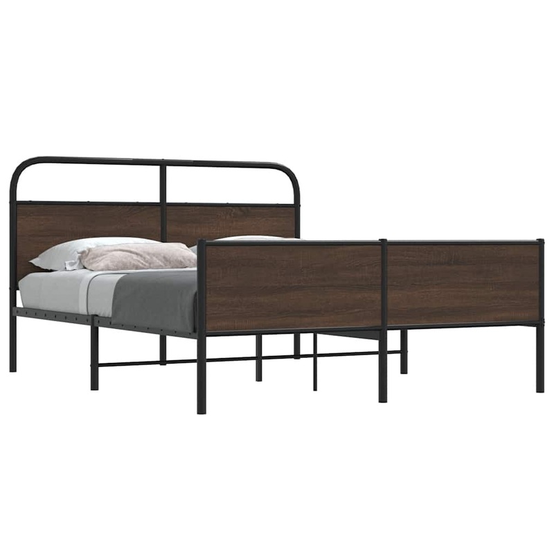 Cadre de lit en mtal sans matelas chne marron 160x200 cm