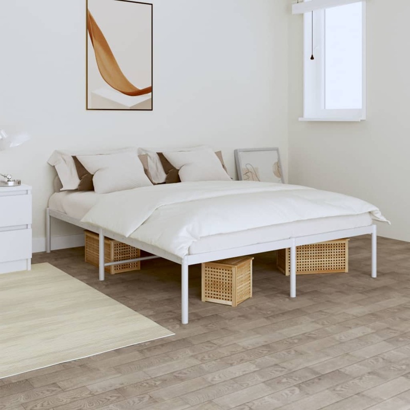 Cadre de lit mtal sans matelas blanc 160x200 cm