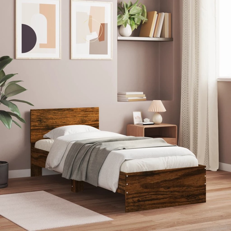 Cadre de lit sans matelas avec tte de lit chne fum 90x200 cm