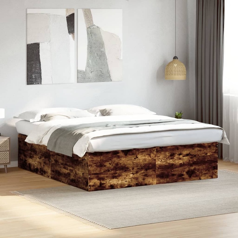 Cadre de lit sans matelas chne fum 200x200 cm