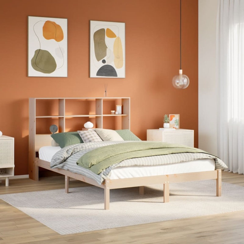 Lit bibliothque sans matelas 140x190 cm bois de pin massif