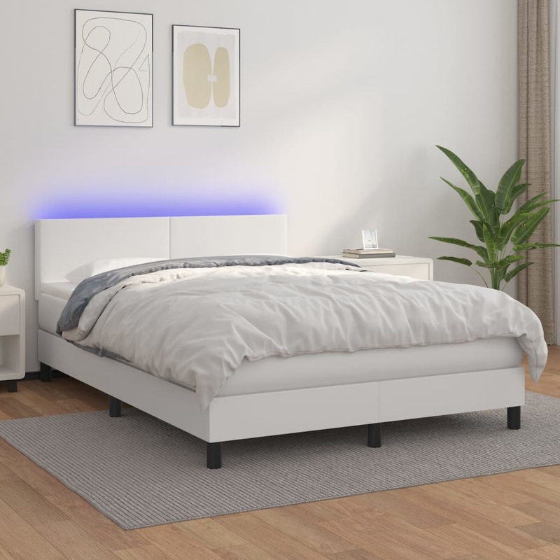 Sommier  lattes de lit avec matelas et LED Blanc 140x200 cm