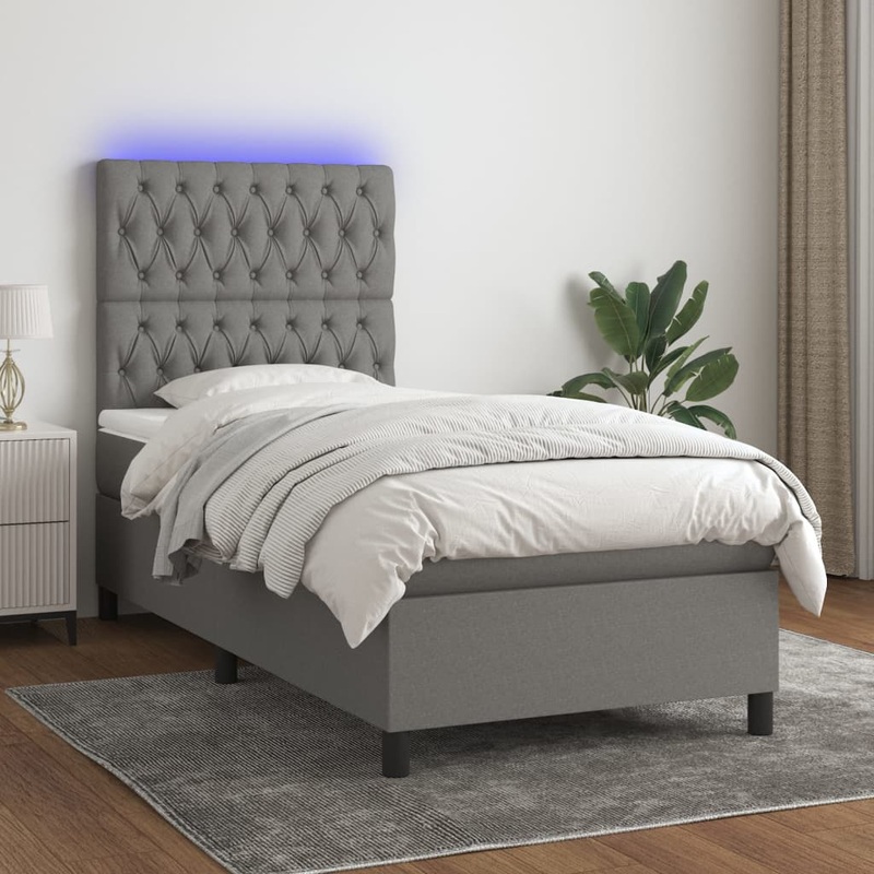 Sommier  lattes de lit avec matelas et LED Gris fonc 90x200cm