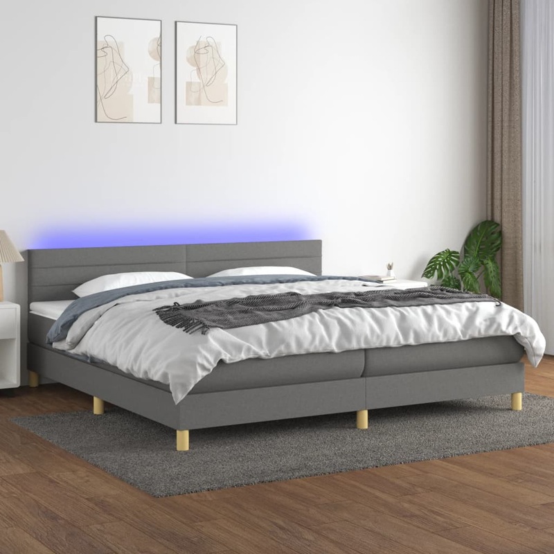 Sommier  lattes de lit et matelas et LED Gris fonc 200x200 cm