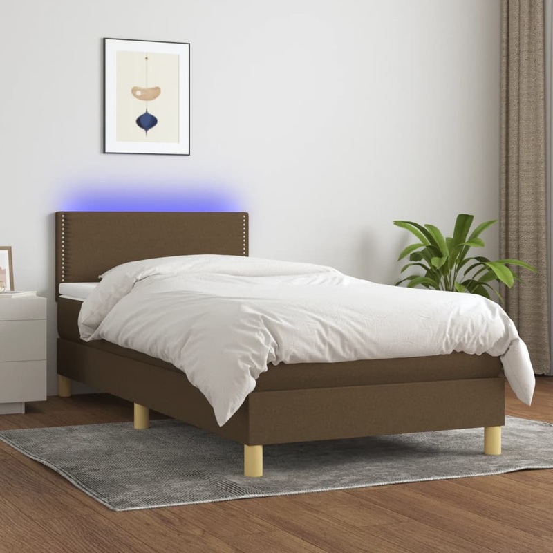 Sommier  lattes de lit et matelas et LED Marron fonc 90x200cm