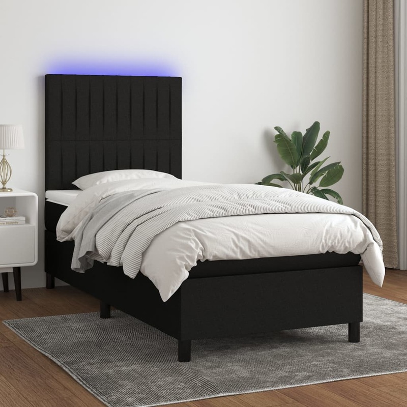 Sommier  lattes de lit et matelas et LED Noir 100x200 cm Tissu