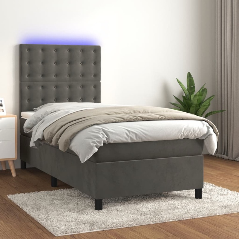 Sommier  lattes de lit matelas et LED Gris fonc 100x200 cm