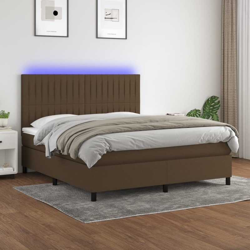 Sommier  lattes de lit matelas et LED Marron fonc 180x200cm