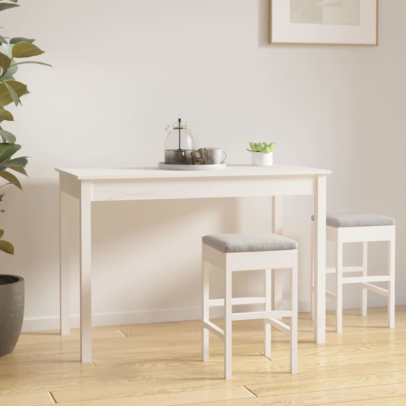 Table  manger Blanc 110x55x75 cm Bois massif de pin